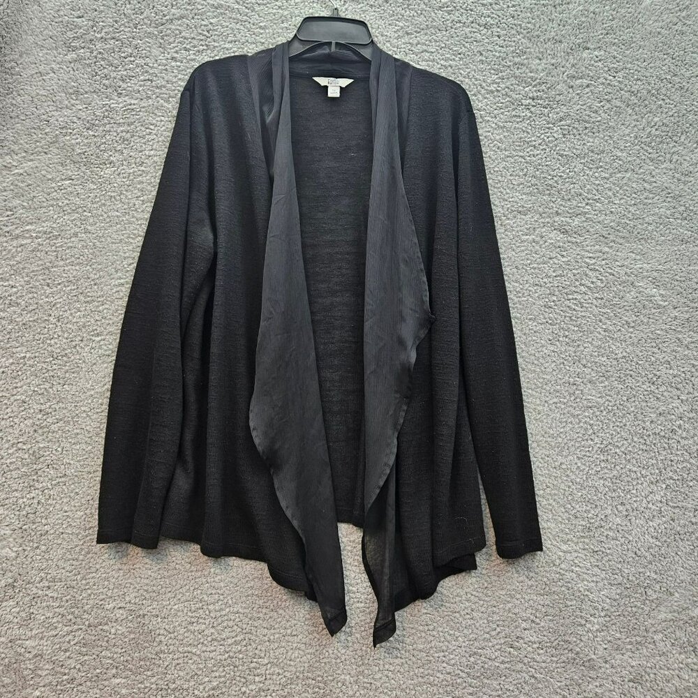Croft & Barrow Black Open Front Cardigan XXL With Sheer Waterfall Lapel
